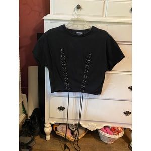 Black lace up T-shirt! Size small/medium